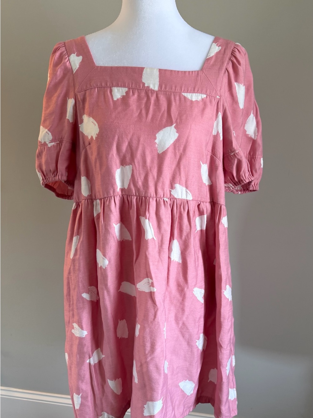 LOFT Pink Rayon Midi Dress with White Spot Brushprint